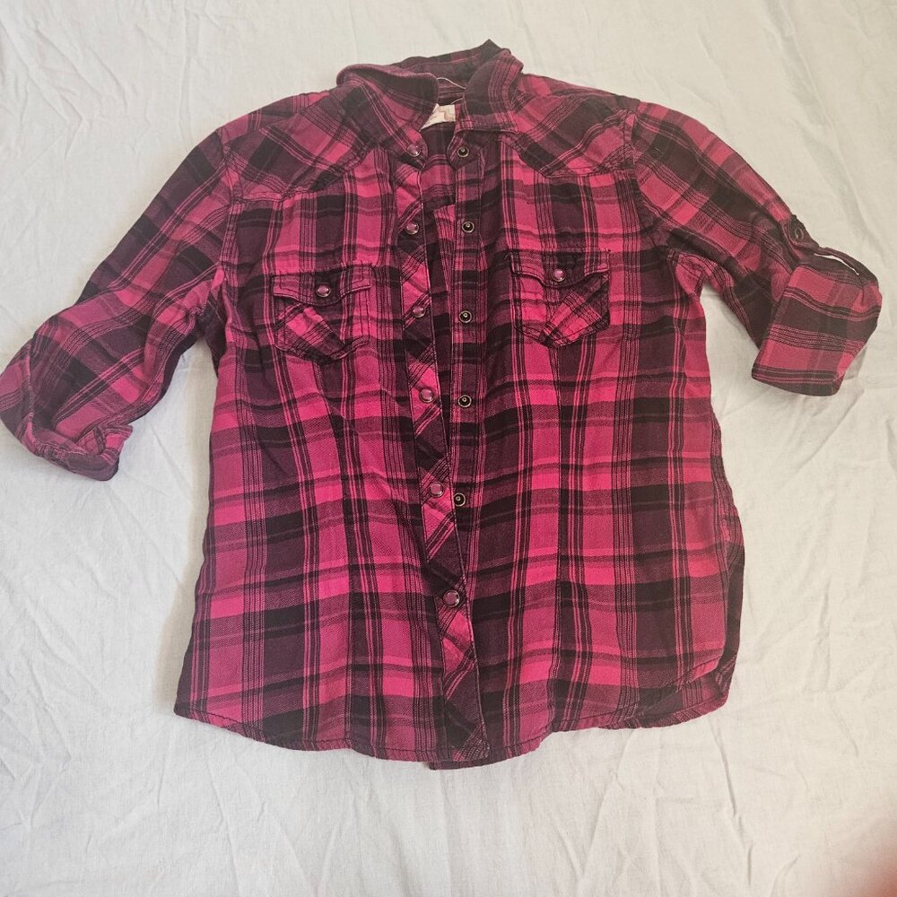 Ocean Pacific Fuschia Plaid Flannel Women's Size Small